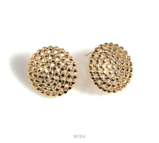 Dot Circle Stud Earrings in Rhodium, Round Stud Earrings / MRH-700-E