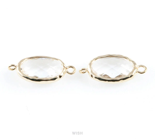 Clear Oval Hammered Connector in Rhodium, Framed Oval Connector / GCLRH-038-C