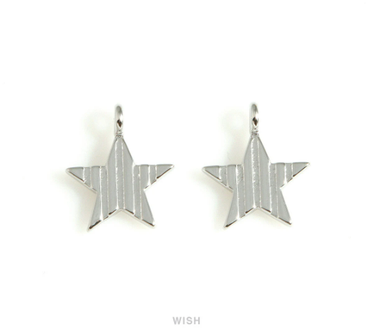 Stripe Star Pendants in Gold, Twinkle Star Charms  / MG-659-P