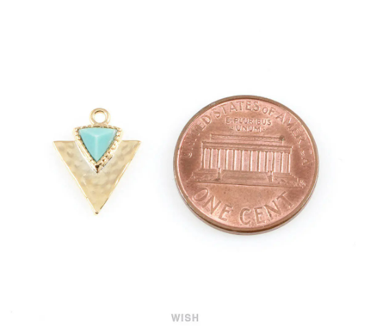 Howlite Triangle Stone Charm in Gold, Gemstone Framed Pendant  / SHTG-051-P
