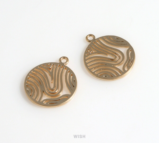 Wavy Pattern in Disc in Matte Rhodium, Sashiko Pattern in Coin Charm / MMRH-649-P