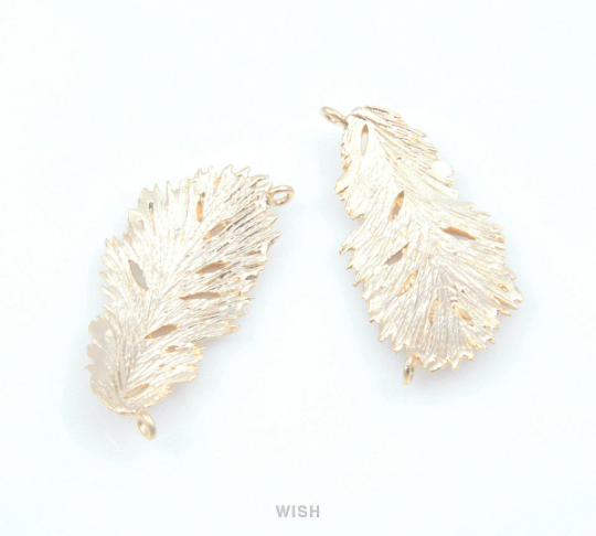 Feather Connectors in Matte Gold, Feather Charms / MMG-125-P (1piece)