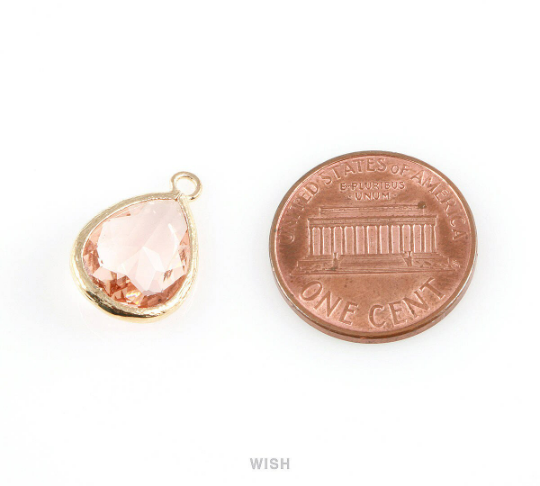 Peach Teardrop Glass Charm in Rose Gold, Framed Drop Glass Gem /  GPCRG-005-P