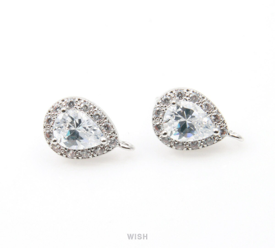 Teardrop Cubic Ear Post in Gold, 12 Sub Cubic Zirconia / CG-003-E