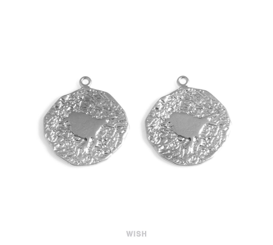 Bird on Rough Coin Pendants in Matte Gold, Bird on Rough Coin Charms / MMG-710-P