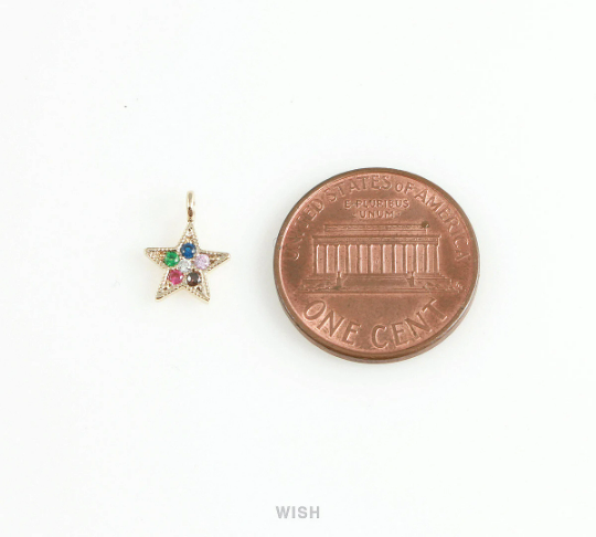 Gold Star with Birthstone Pendant, Multi Color Star Charm / MG-409-P
