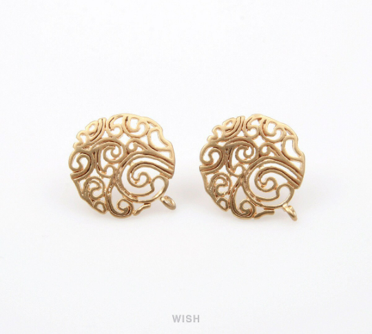 Paisley Stud Earrings in Matte Rhodium, Round Paisley Earrings