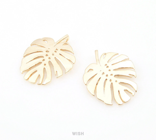 Monstera Leaf Pendants in Matte Rhodium, Monstera Leaf Charm / MMRH-017-P