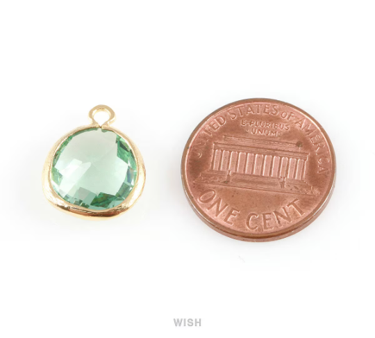 Rose Quartz Faceted Glass Charm in Rhodium, Framed Drop Glass Gem / GRQRH-004-P