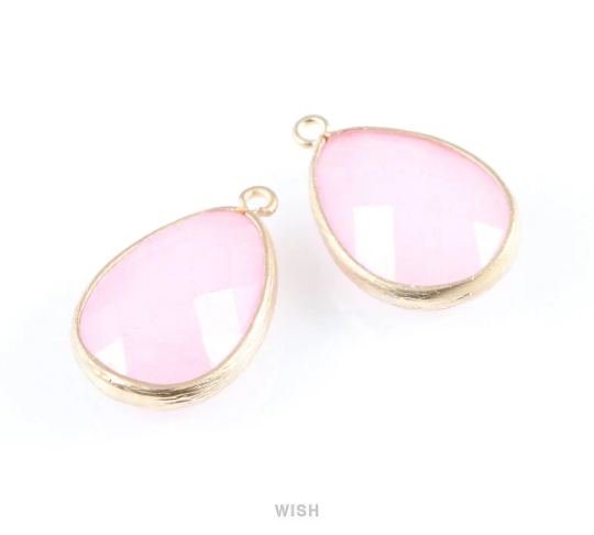 Pink Synthetic Stone Charms in Matte Rhodium, Framed Teardrop Pendant / SPKMRH-010-P