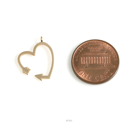 Heart Arrow Pendant in Matte Rhodium, Open Heart Charm / MMRH-626-P