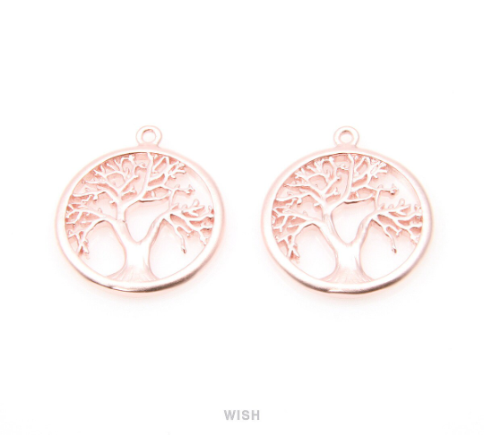 Family Tree in Circle Pendants in Matte Rhodium, Winter Tree Charm / MMRH-076-P