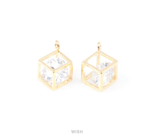 Round Cubic Zirconia in Rhodium Square Cage, Round Shape Cubic Zirconia / CRH-011-P (Medum)