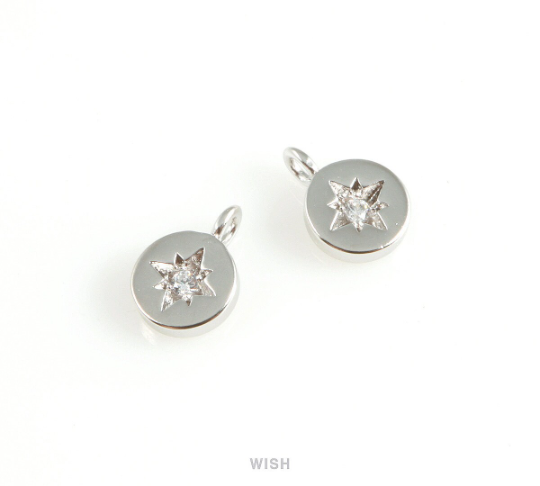 North Star Cubic Zirconia Disc Pendant in Matt Rhodium, Star Charm / MMRH-408-P