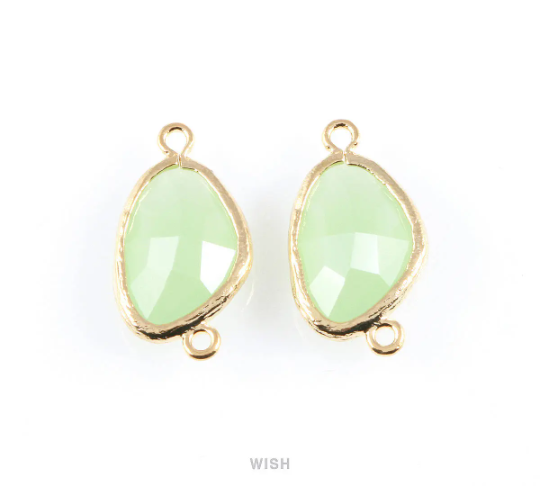 Light Mint Triangle Glass Connector in Rhodium, Framed Triangle Connector / GLMRH-031-P