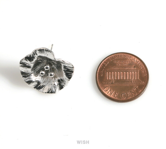 Morning Glory Flower Stud Earrings in Matte Rhodium, Flower Stud Ear Post / MMRH-159-E