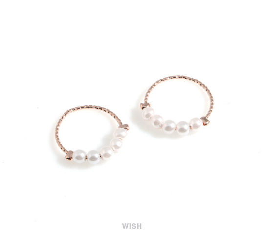 Textured Circle Ring with 5 Pearls in Rhodium, 5 Pearls Textured Circle Charm / MRH-514-P