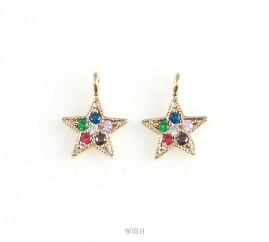 Silver Star with Birthstone Pendant, Multi Color Star Charm  / MRH-409-P