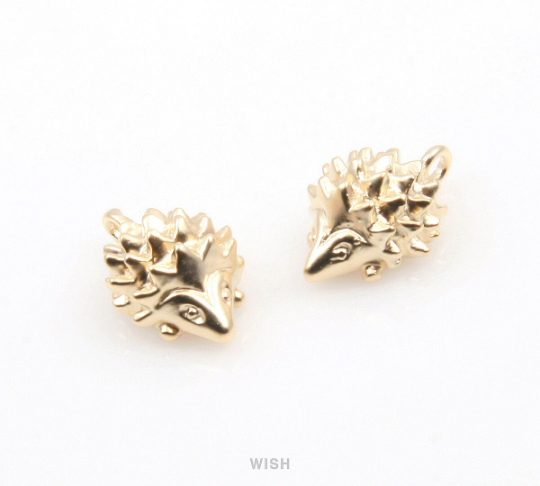 Hedgehog Pendants in Matte Rhodium, Solid Hedgehog Charm / MMRH-333-P