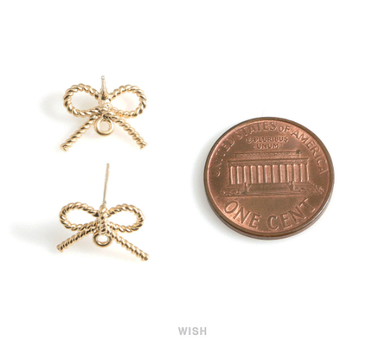 Ribbon Stud Earrings in Matte Gold, Ribbon Studs / MMG-579-E