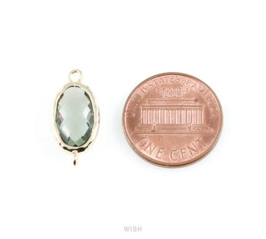 Clear Oval Hammered Connector in Gold, Framed Oval Connector / GCLG-038-C