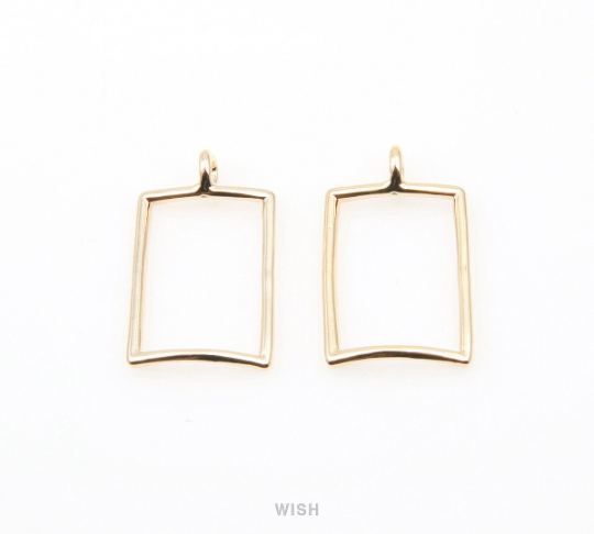 Rectangle Outline Pendants in Rhodium, Rectangle Charm / MRH-016-P