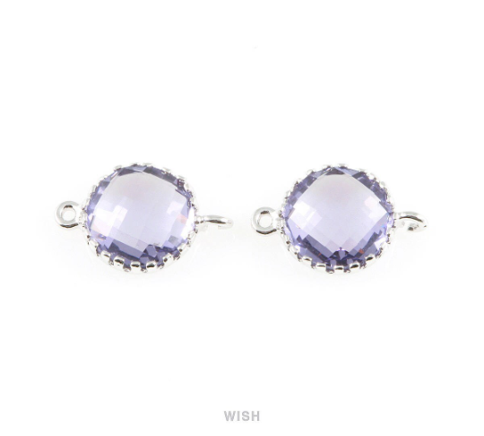 Amethyst Faceted Glass Connector in Gold, Framed Round Connector / GTZG-008-P