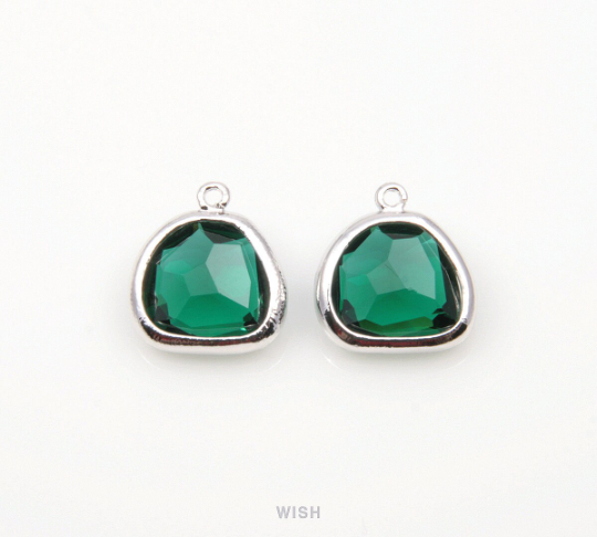 Emerald Pear Glass Charm in Gold, Glass Framed Pendant / GEMG-093-P