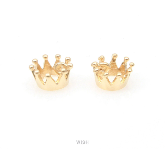Crown Pendant in Matte Rhodium, Dainty Crown Charm / MMRH-312-P (4pcs)