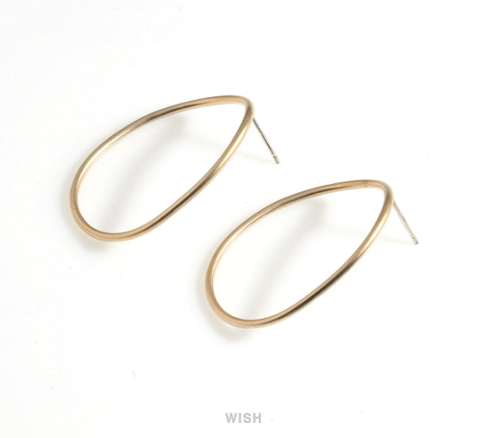 Open Bent Circle Stud Earrings in Matte Gold, Large Open Oval Earrings / MMG-637-E