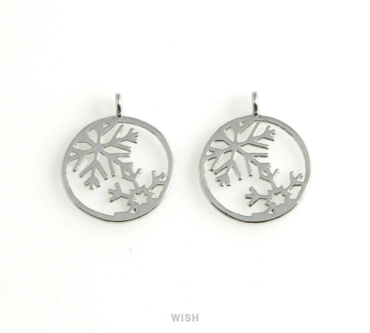 Snowflake in Circle Pendants in Gold, Snow Charm/ MG-449-P