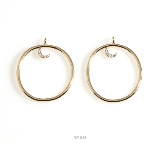 Cubic Crescent in Circle Pendants in Rhodium, CZ Crescent in Circle Charms / MRH-603-P