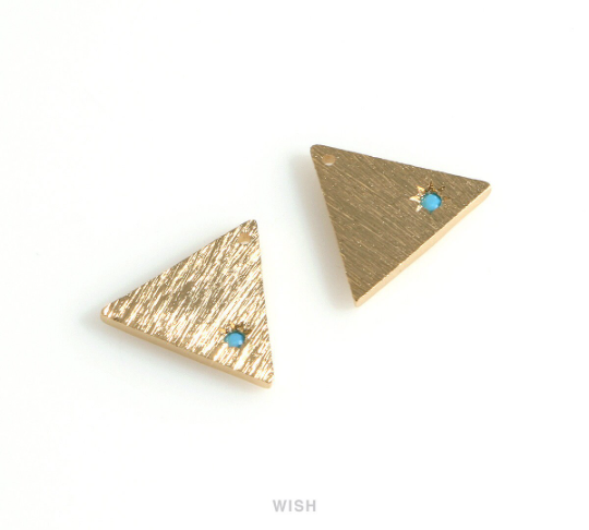 Triangle Charm with a Turquoise in Matte Rhodium, Triangle Pendant / MMRH-669-P