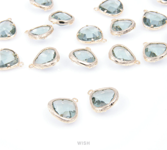 Charcoal Faceted Glass Drop Charm in Gold, Charcoal Charms / GCCG-036-P