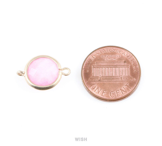 Amber Color Faceted Stone Charms in Matte Gold, Framed Round Connectors / SAMMG-028-C