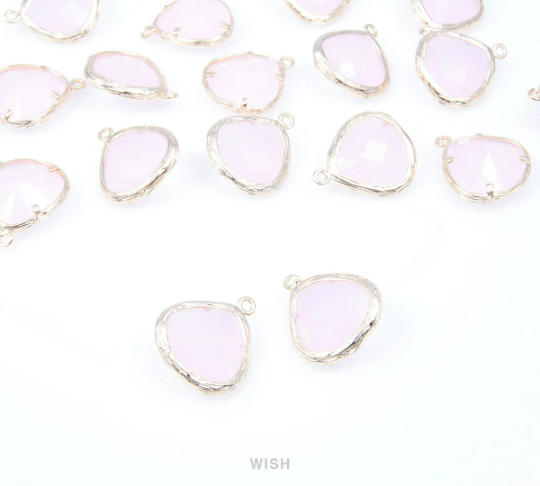 Rose Quartz Faceted Glass Drop Charm in Rhodium, Rose Quartz Charms/ GRQRH-036-P