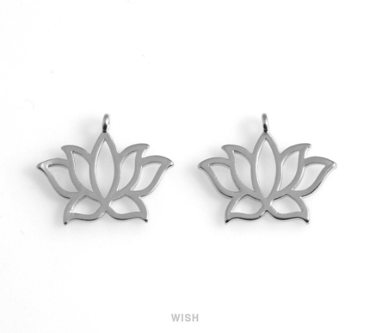 Lotus Flower Pendants in Matte Gold, Lotus Flower Outline Charm / MMG-502-P