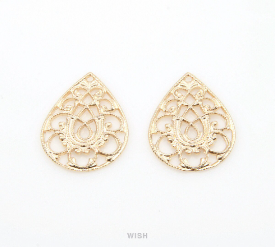 Paisley Drop Pendant in Matte Rhodium, Paisley Teardrop Charm / MMRH-308-P