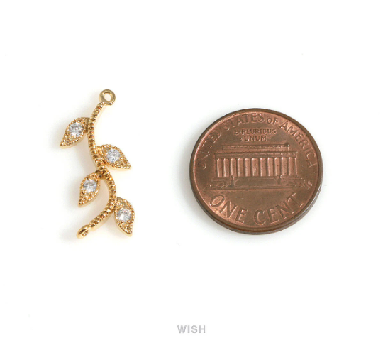Cubic Zirconia Branch Connector in Gold, Branch CZ Charm / CG-084-P
