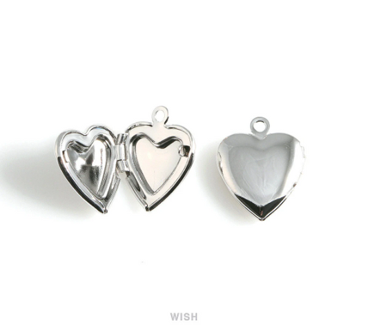 Elegant Heart Rhodium Locket, Heart Locket Charm / MRH-476-P