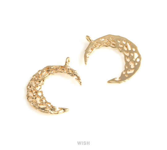 Mesh Crescent Pendants in Matte Gold, Large Crescent Charms / MMG-704-P