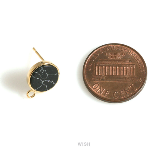 Howlite Round Stone Stud Earrings in Rhodium, Circle Gemstone Stud Earrings / SHTRH-058-E