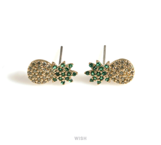Cubic Zirconia Pineapple Stud Earrings in Gold, Pineapple Stud Earrings / MG-699-E