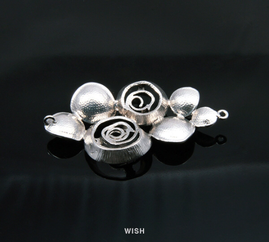 Rose Bouquet Connectors in Matte Rhodium, Rose Charms / MMRH-056-C