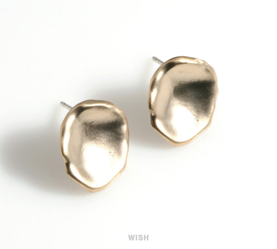 Hammered Concave Stud Earrings in Matte Rhodium, Hammered Concave Ear Studs / MMRH-597-E