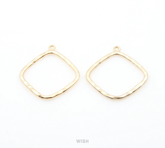 Open Hammered Diamond Pendant in Matte Gold, Open Diamond Charm / MMG-270-P