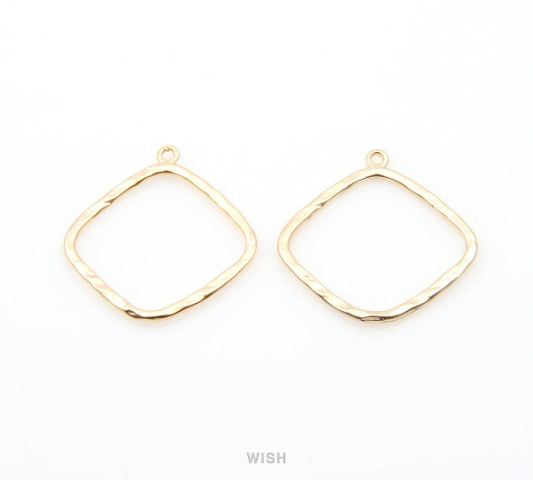 Open Hammered Diamond Pendant in Matte Gold, Open Diamond Charm / MMG-270-P