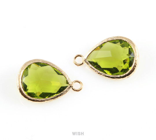 Dark Apple Teardrop Glass Charm in Rhodium, Framed Drop Glass Gem / GDARH-005-P