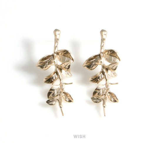 Branch and Leaves Stud Earrings in Matte Rhodium, Branch Stud Earrings / MMRH-589-E