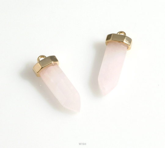 Rose Quartz Point Gemstone Charm in Rhodium, Rose Quartz Point Gemstone Pendant / SRQRH-106-P